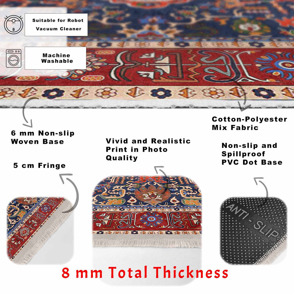 Kilim Pattern Non-Slip Carpet|Farmhouse Machine-Washable Rug|Ethnic Fringed Rug|Oriental Accent Carpet|Decorative Rug Design Floor Covering