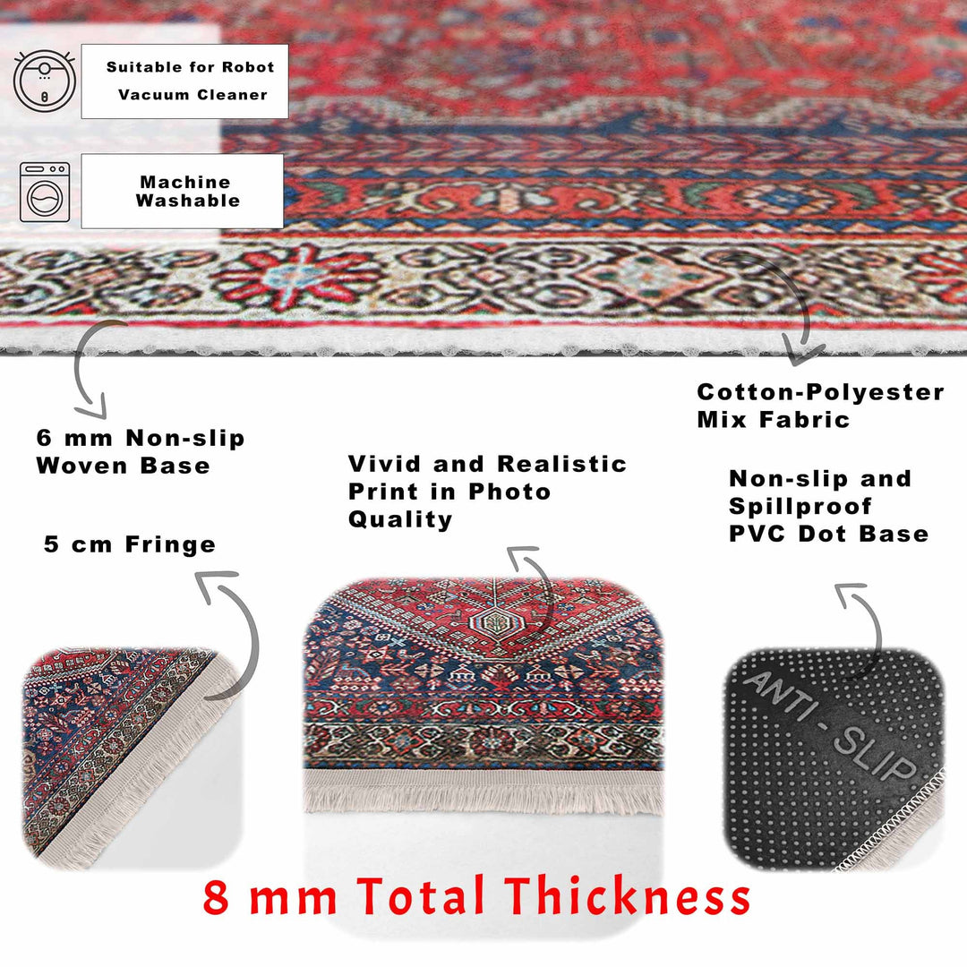 Anatolian Accent Floor Covering|Ethnic Fringed Machine-Washable Rug|Kilim Pattern Non-Slip Carpet|Farmhouse Style Rug|Rug Design Carpet