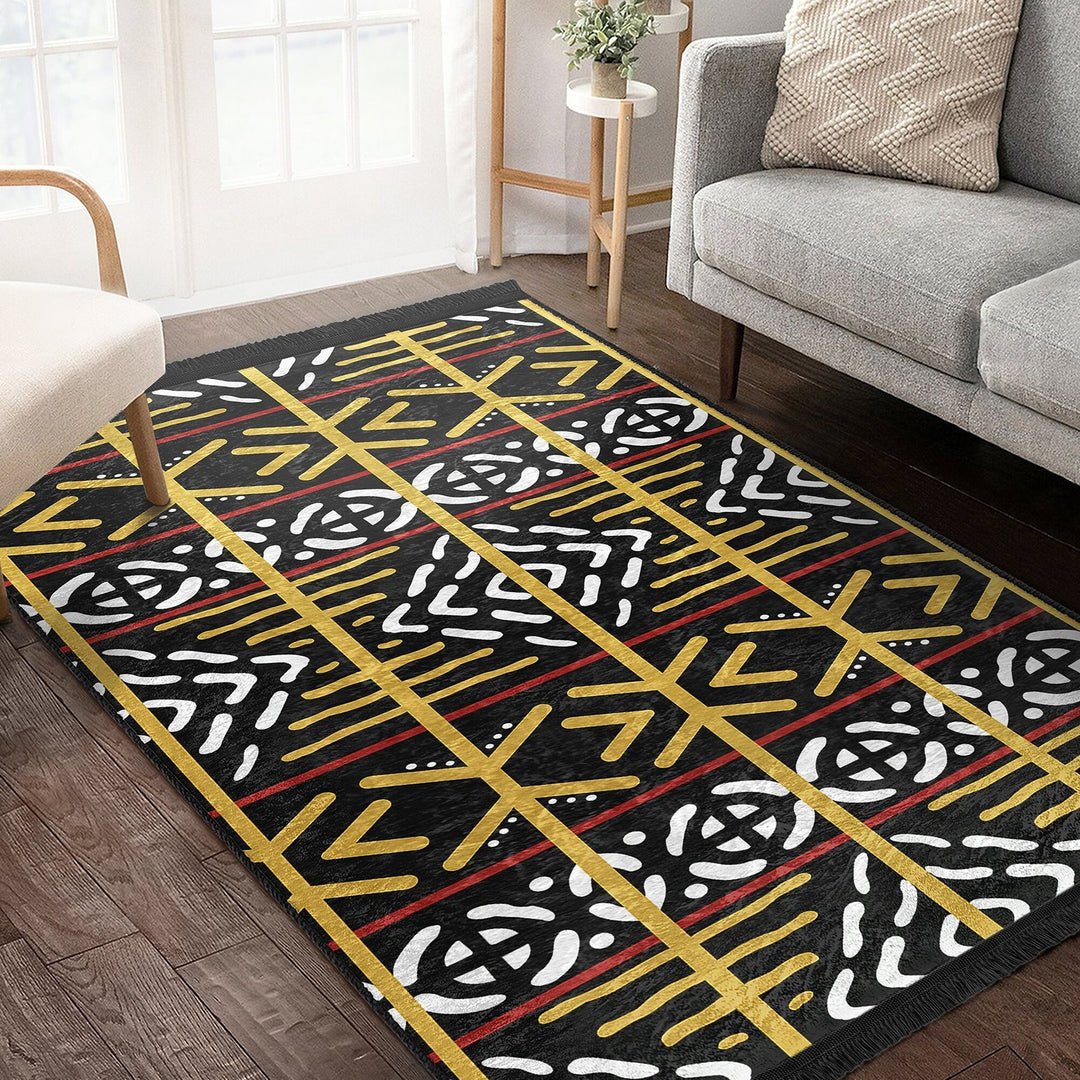 Tribal Pattern Carpet|Authentic Style Rug|Machine-Washable Floor Covering|Farmhouse Carpet|Fringed Rug|Geometric Floor Covering