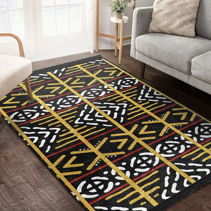 Tribal Pattern Carpet|Authentic Style Rug|Machine-Washable Floor Covering|Farmhouse Carpet|Fringed Rug|Geometric Floor Covering