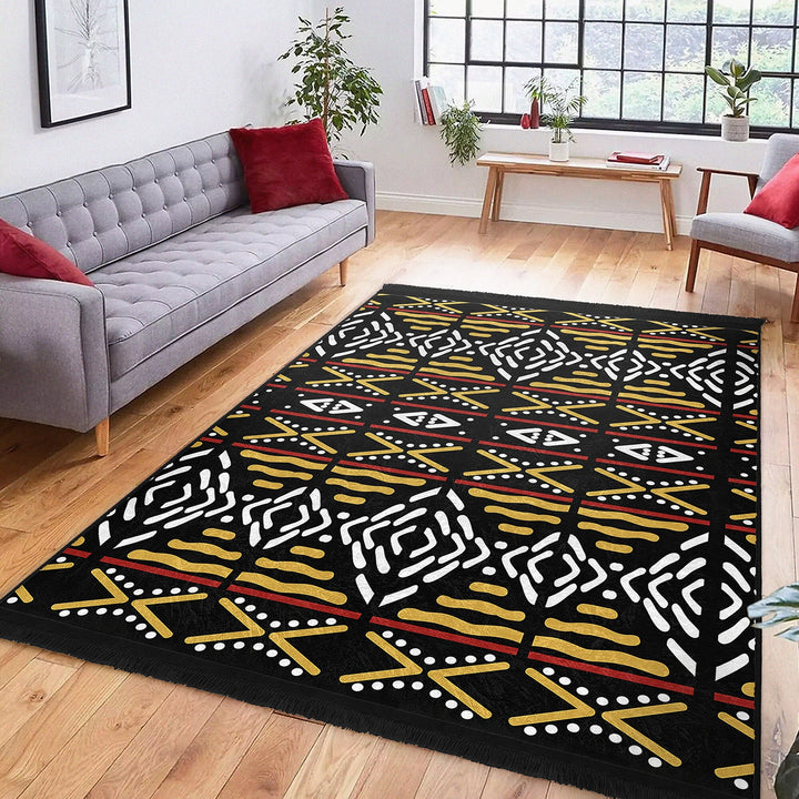 African Design Rug|Machine-Washable Floor Covering|Authentic Carpet|Fringed Rug|Tribal Floor Covering|Farmhouse Carpet|Geometric Carpet