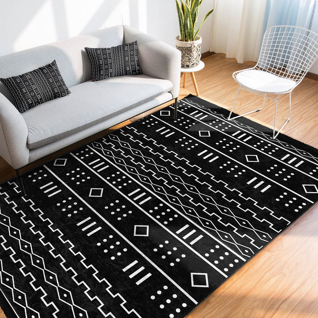 Scandinavian Carpet|Nordic Rug|Abstract Geometric Floor Covering|Fringed Carpet|Authentic Rug|Machine-Washable Decorative Floor Covering