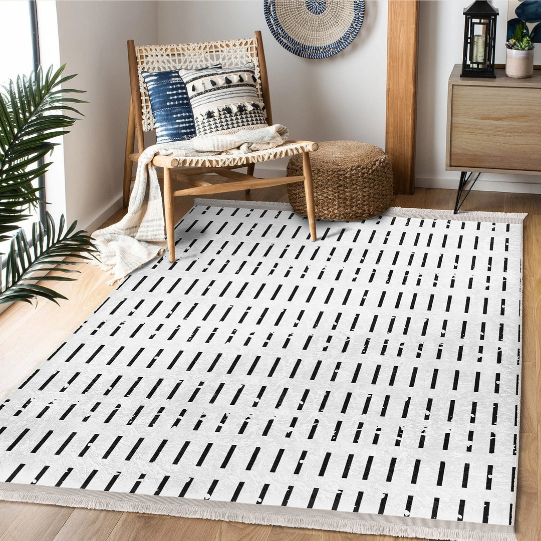 Nordic Pattern Rug|Machine-Washable Carpet|Abstract Geometric Floor Covering|Authentic Rug|Scandinavian Carpet|Fringed Floor Covering