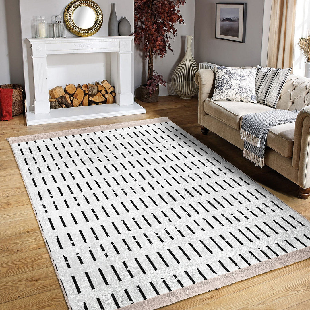 Nordic Pattern Rug|Machine-Washable Carpet|Abstract Geometric Floor Covering|Authentic Rug|Scandinavian Carpet|Fringed Floor Covering