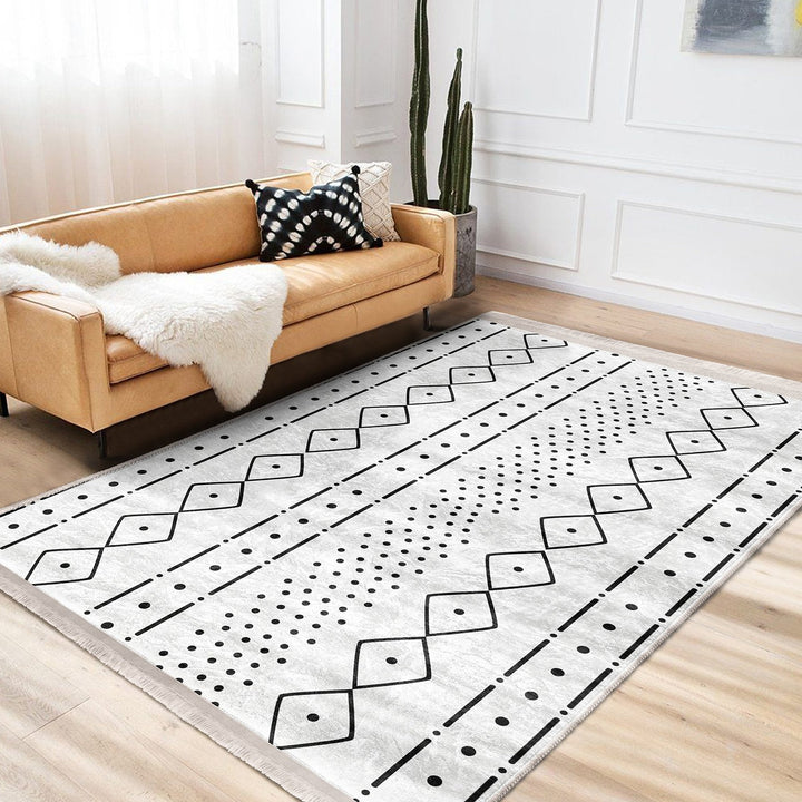 Scandinavian Floor Covering|Nordic Carpet|Machine-Washable Rug|Fringed Floor Covering|Authentic Carpet|Abstract Geometric Rug|Ethnic Carpet