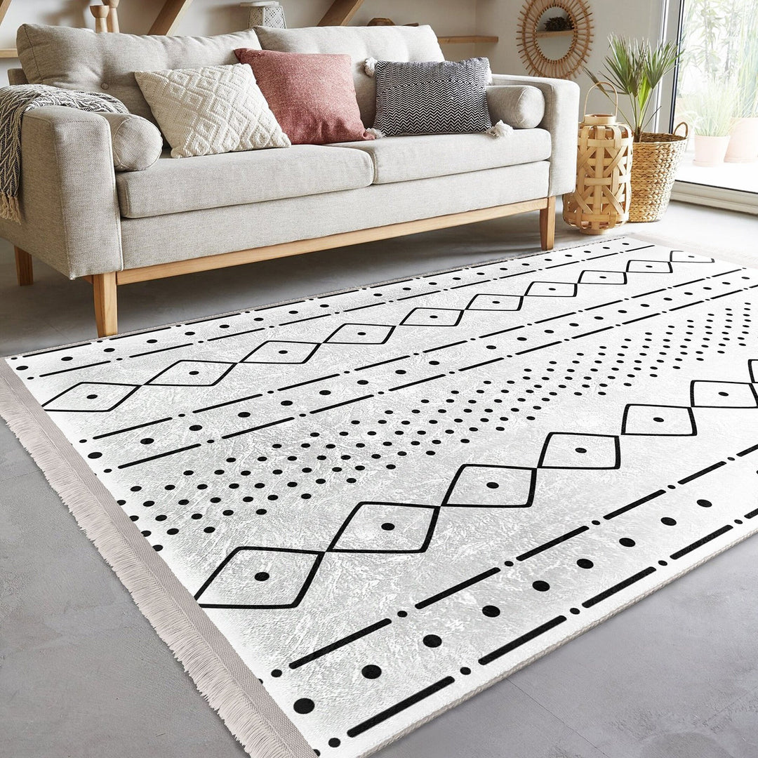 Scandinavian Floor Covering|Nordic Carpet|Machine-Washable Rug|Fringed Floor Covering|Authentic Carpet|Abstract Geometric Rug|Ethnic Carpet