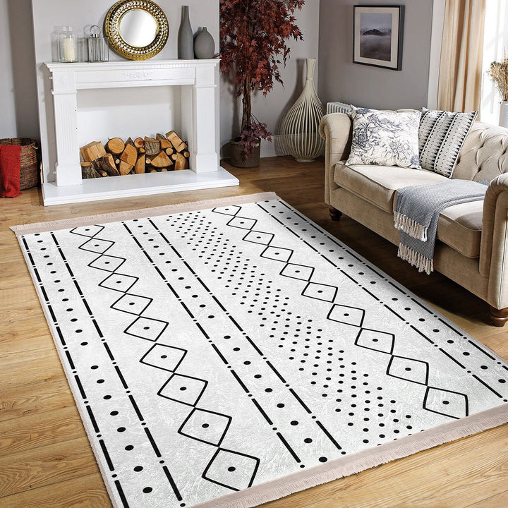 Scandinavian Floor Covering|Nordic Carpet|Machine-Washable Rug|Fringed Floor Covering|Authentic Carpet|Abstract Geometric Rug|Ethnic Carpet