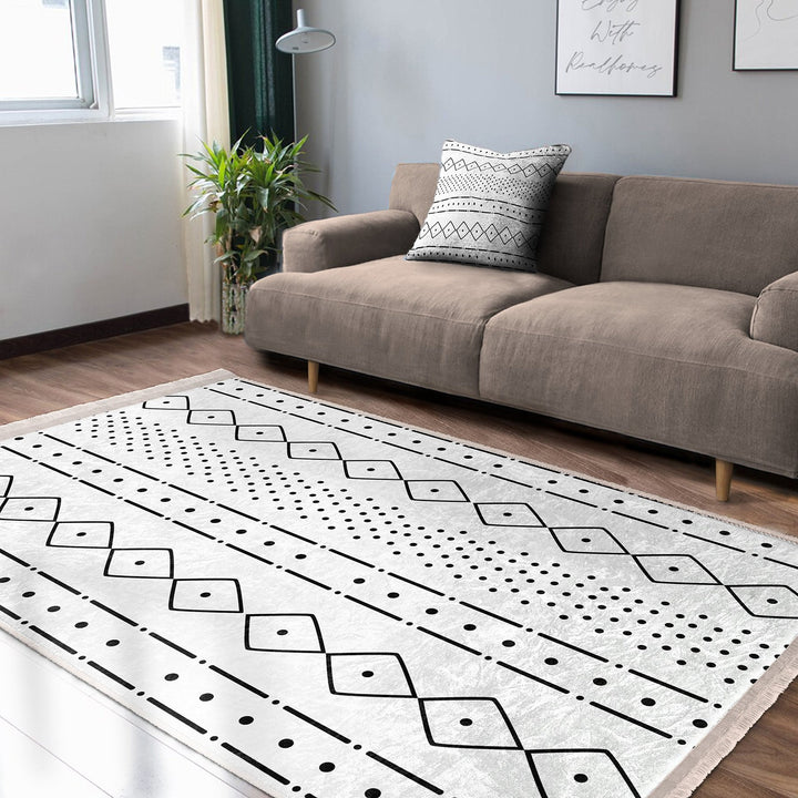 Scandinavian Floor Covering|Nordic Carpet|Machine-Washable Rug|Fringed Floor Covering|Authentic Carpet|Abstract Geometric Rug|Ethnic Carpet