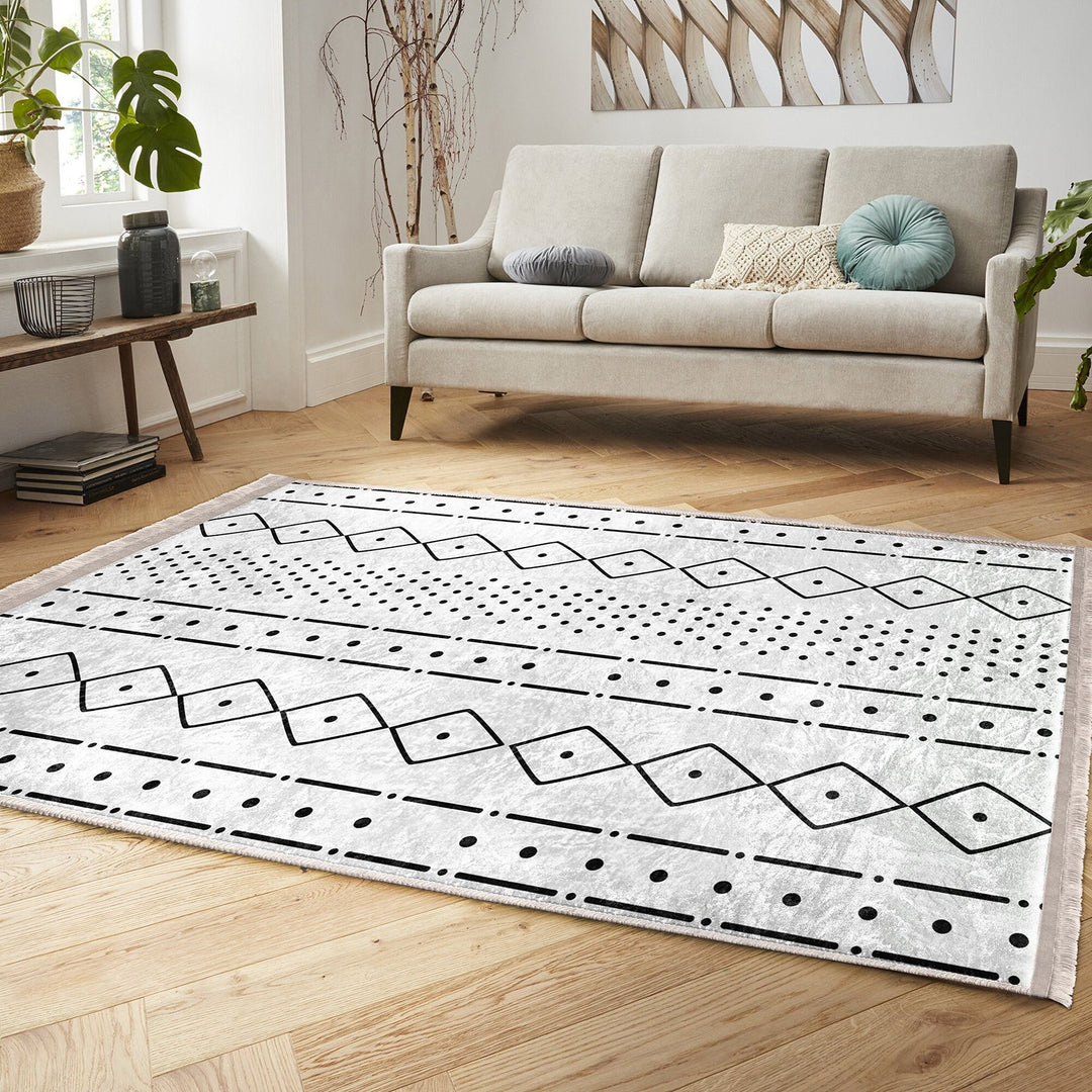 Scandinavian Floor Covering|Nordic Carpet|Machine-Washable Rug|Fringed Floor Covering|Authentic Carpet|Abstract Geometric Rug|Ethnic Carpet