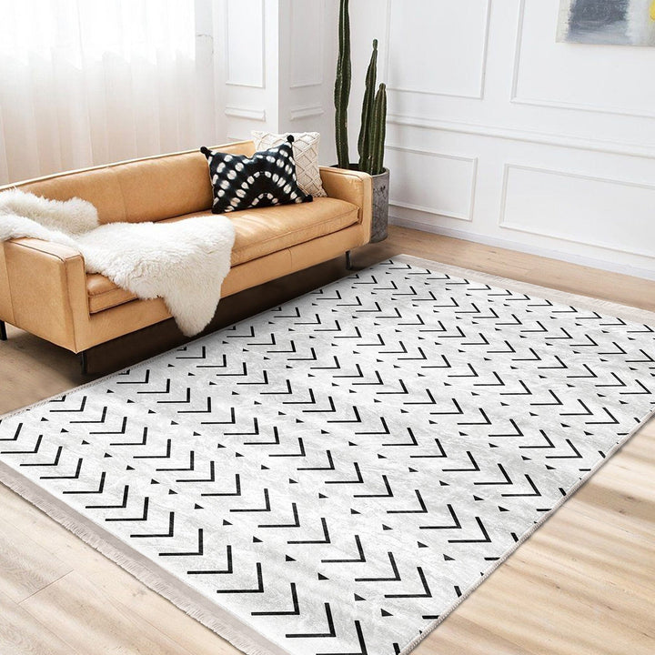 Scandinavian Rug|Geometric Carpet|Nordic Floor Covering|Ethnic Fringed Rug|Abstract Geometric Carpet|Machine-Washable Floor Covering