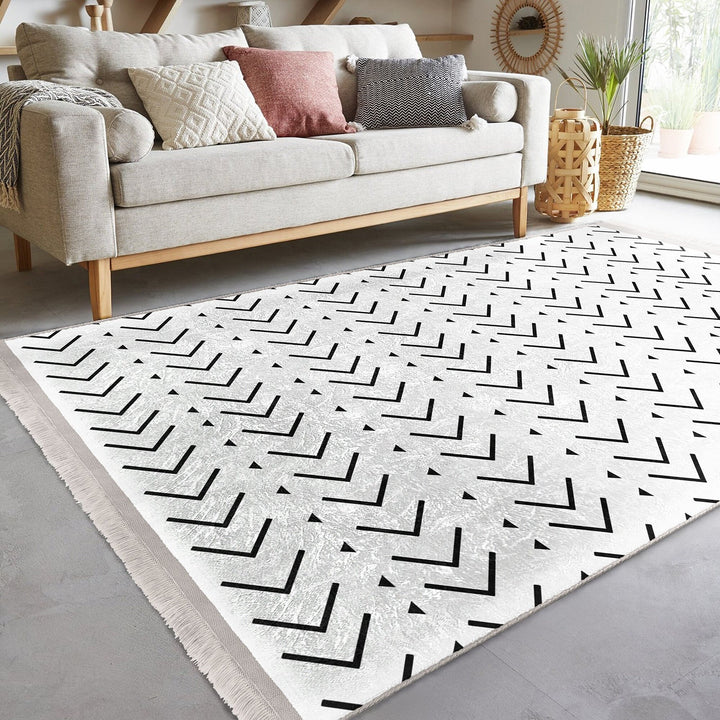 Scandinavian Rug|Geometric Carpet|Nordic Floor Covering|Ethnic Fringed Rug|Abstract Geometric Carpet|Machine-Washable Floor Covering