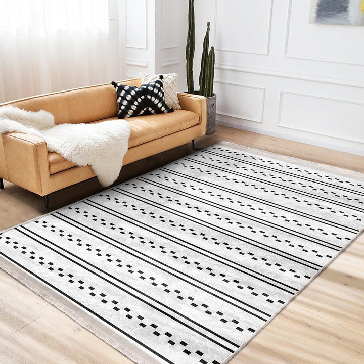 Abstract Geometric Rug|Scandinavian Floor Covering|Nordic Carpet|Geometric Rug|Ethnic Fringed Floor Covering|Machine-Washable Carpet