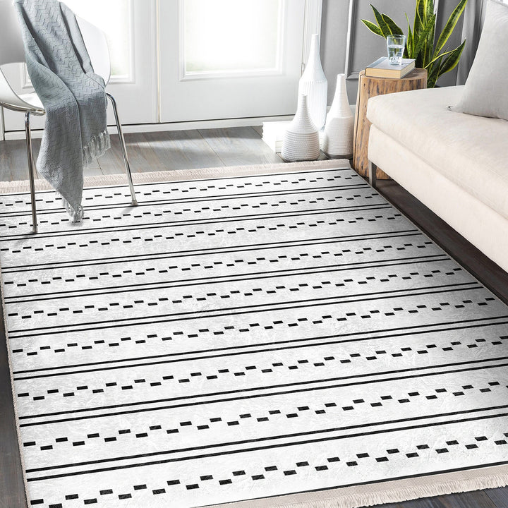 Abstract Geometric Rug|Scandinavian Floor Covering|Nordic Carpet|Geometric Rug|Ethnic Fringed Floor Covering|Machine-Washable Carpet