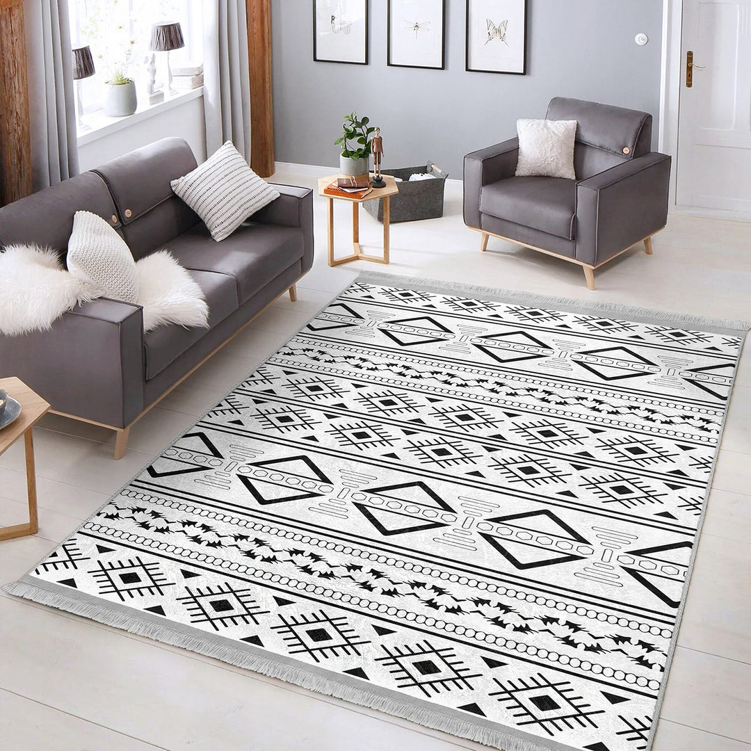 Scandinavian Carpet|Nordic Pattern Rug|Abstract Geometric Carpet|Ethnic Fringed Rug|Machine-Washable Floor Covering|Rug Design Rug