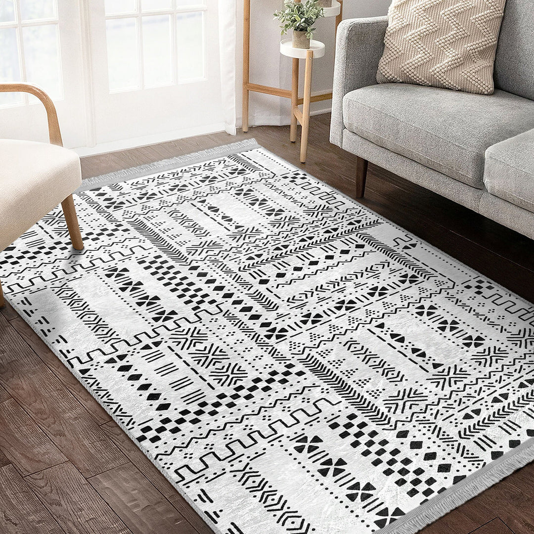 Nordic Print Carpet|Abstract Geometric Carpet|Scandinavian Floor Covering|Ethnic Fringed Rug|Machine-Washable Rug|Rug Design Non-Slip Carpet