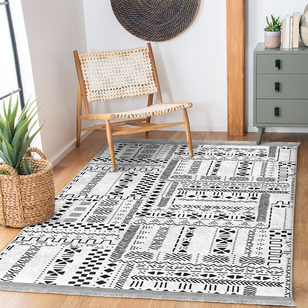 Nordic Print Carpet|Abstract Geometric Carpet|Scandinavian Floor Covering|Ethnic Fringed Rug|Machine-Washable Rug|Rug Design Non-Slip Carpet