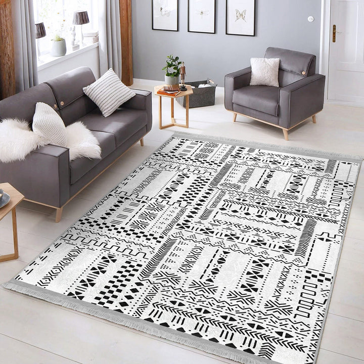 Nordic Print Carpet|Abstract Geometric Carpet|Scandinavian Floor Covering|Ethnic Fringed Rug|Machine-Washable Rug|Rug Design Non-Slip Carpet