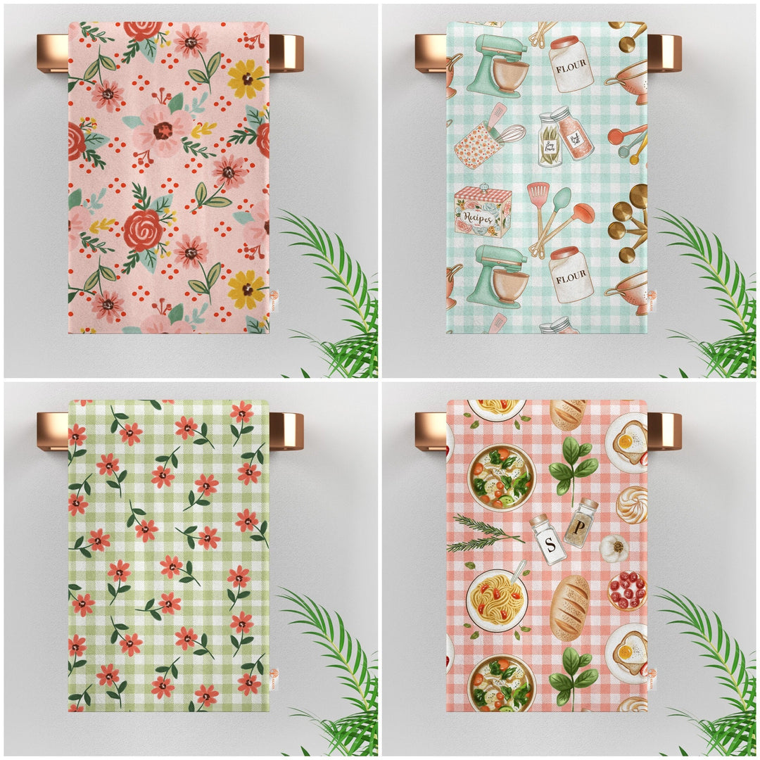 Kitchen Hand Towel|Floral Dish Cloth|Bakery Hand Towel|Eco-Friendly Modern Towel|Flower Print Dishcloth|Soft Cleaning Cloth|Bakery Decor