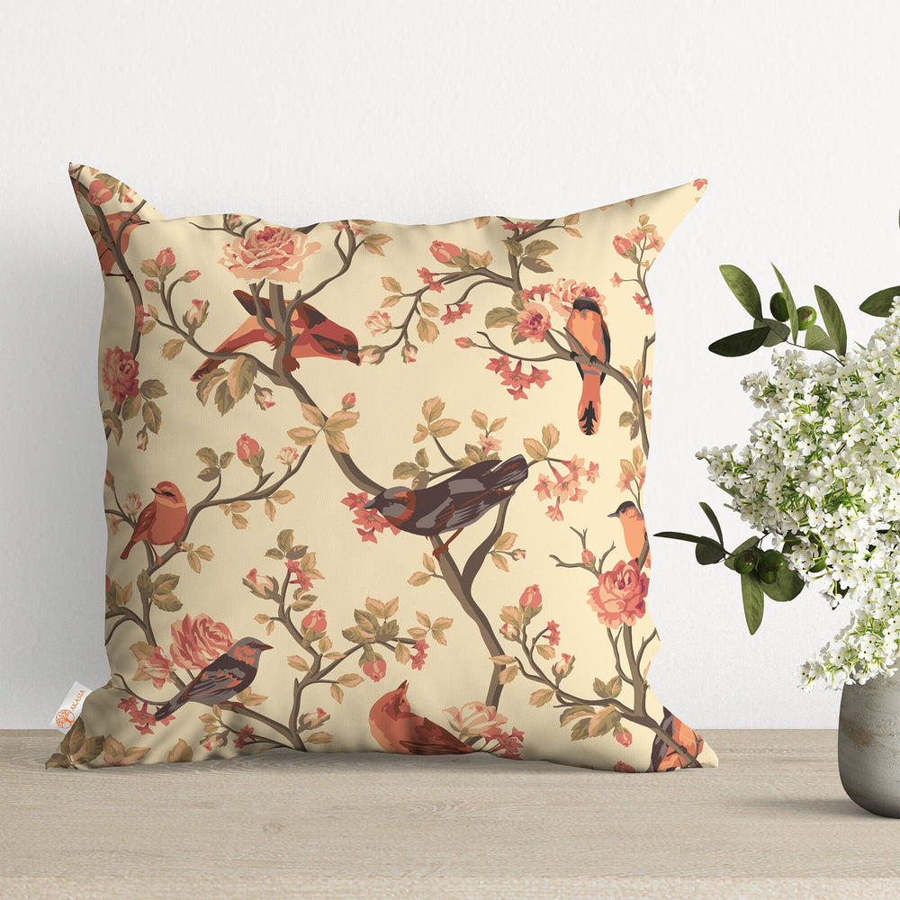 Floral Bird Print Pillow Cover|Summer Cushion Case|Sofa Throw Pillow|Farmhouse Pillowtop|Boho Bedding Decor|Cozy Pillowcase|Outdoor Cushion