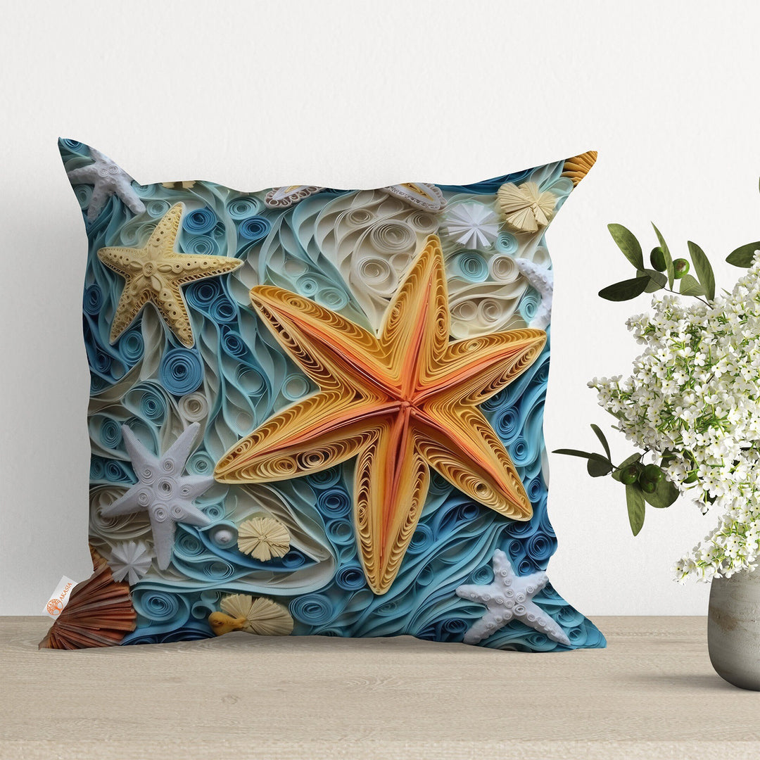 Sailing Ship Cushion Case|Nautical Pillow Cover|Coastal Home Decor|Starfish Throw Pillow Case|Navy Marine Cushion|Sea Wave Outdoor Pillow