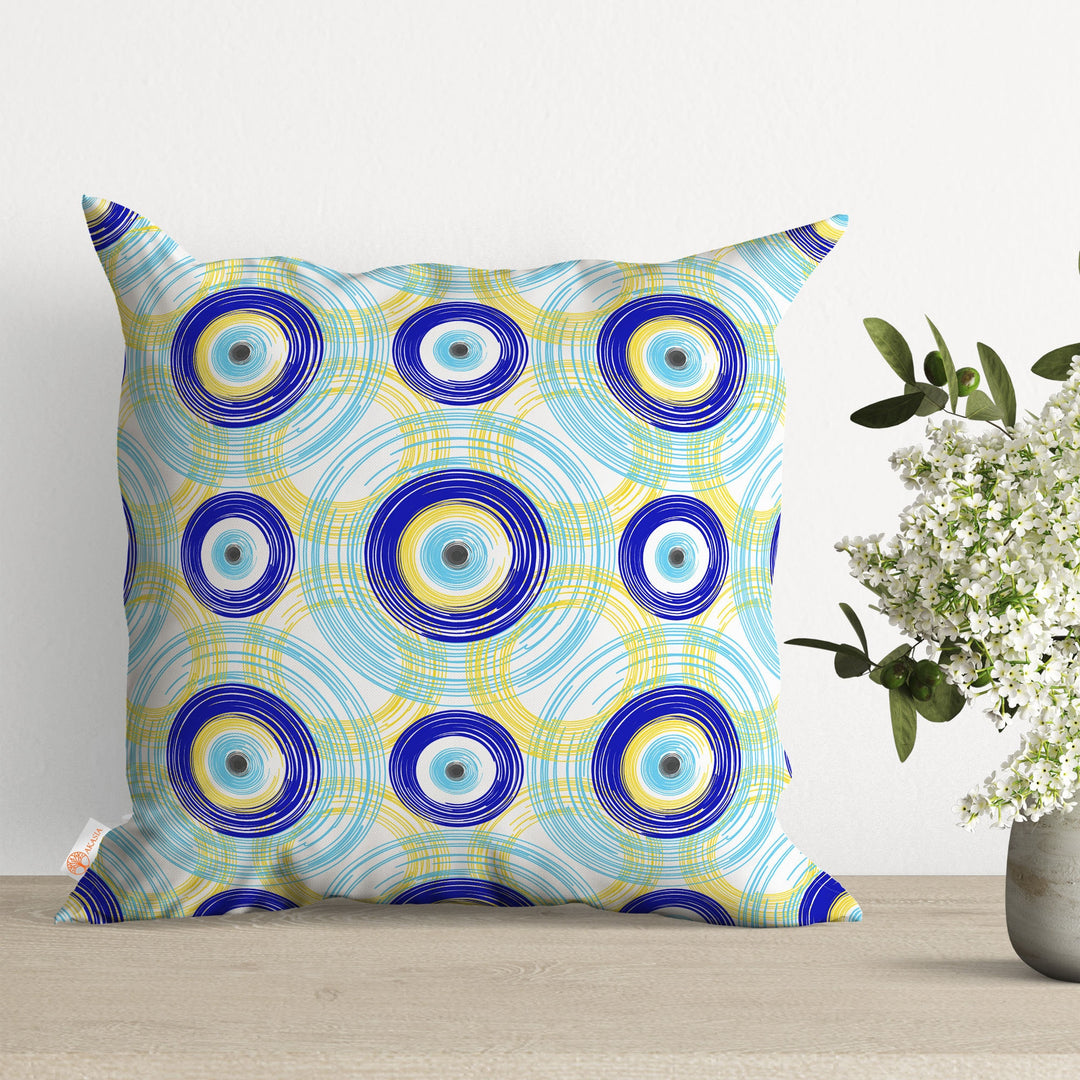 Good Luck Throw Pillow Case|One Eye Pillowcase|Turkish Greek Evil Eye Cushion Cover|Geometric Pillowtop|Cozy Home Decor|Greek Key Cushion