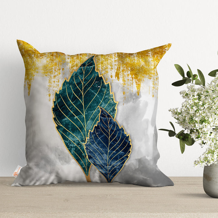 Decorative Emerald Pillow Case|Blue Leaf Pillow Cover|Deer Print Cushion Case|Housewarming Throw Pillowtop|Farmhouse Spring Trend Decor