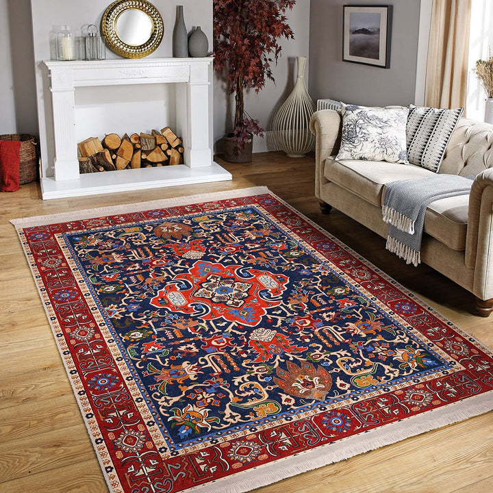 Kilim Pattern Non-Slip Carpet|Farmhouse Machine-Washable Rug|Ethnic Fringed Rug|Oriental Accent Carpet|Decorative Rug Design Floor Covering