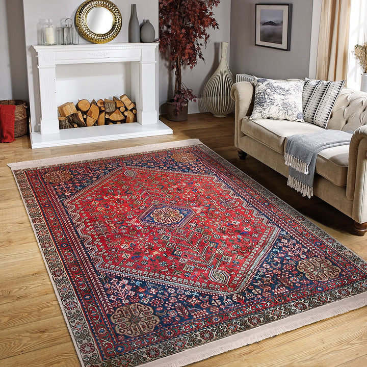 Anatolian Accent Floor Covering|Ethnic Fringed Machine-Washable Rug|Kilim Pattern Non-Slip Carpet|Farmhouse Style Rug|Rug Design Carpet