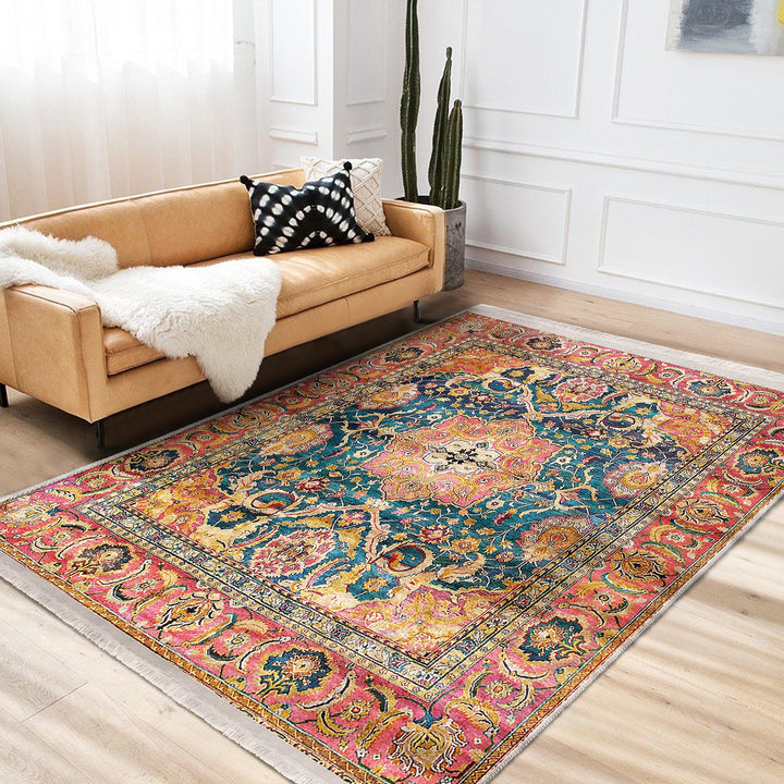 Ethnic Carpet|Fringed Rug|Kilim Pattern Floor Covering|Machine-Washable Carpet|Farmhouse Rug|Anatolian Floor Covering|Rug Design Carpet