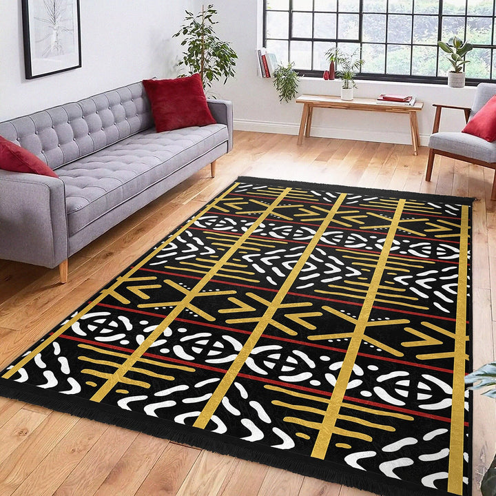 Tribal Pattern Carpet|Authentic Style Rug|Machine-Washable Floor Covering|Farmhouse Carpet|Fringed Rug|Geometric Floor Covering