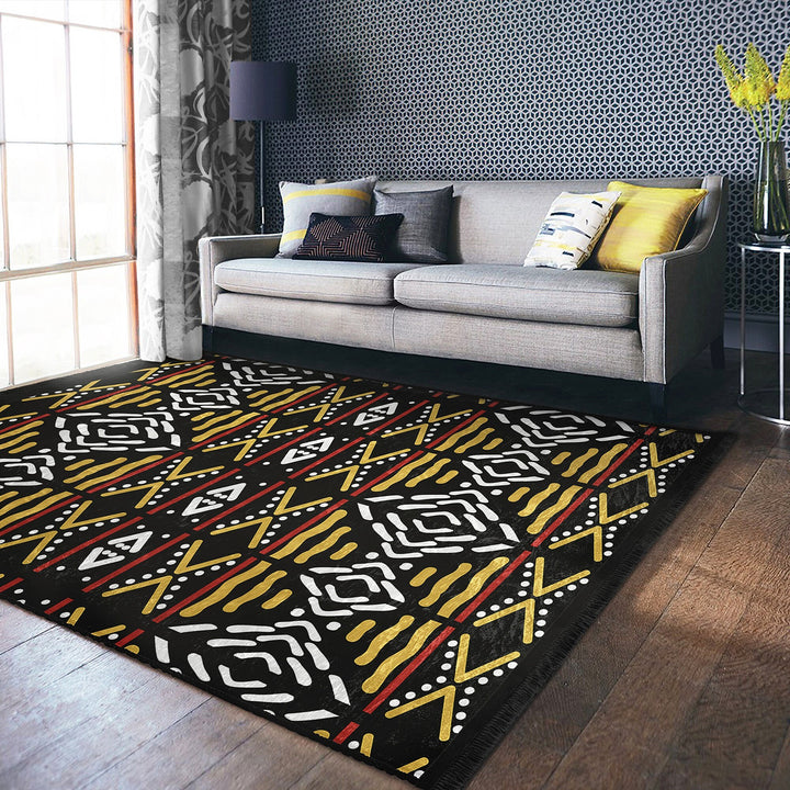 African Design Rug|Machine-Washable Floor Covering|Authentic Carpet|Fringed Rug|Tribal Floor Covering|Farmhouse Carpet|Geometric Carpet