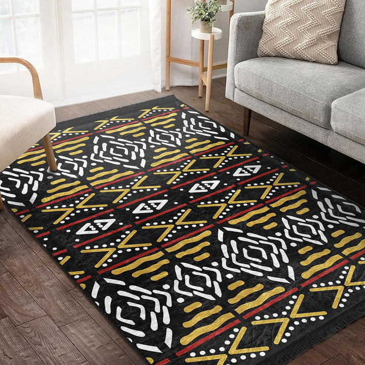 African Design Rug|Machine-Washable Floor Covering|Authentic Carpet|Fringed Rug|Tribal Floor Covering|Farmhouse Carpet|Geometric Carpet