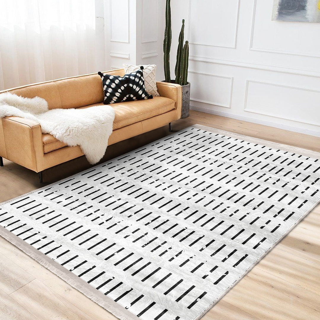 Nordic Pattern Rug|Machine-Washable Carpet|Abstract Geometric Floor Covering|Authentic Rug|Scandinavian Carpet|Fringed Floor Covering