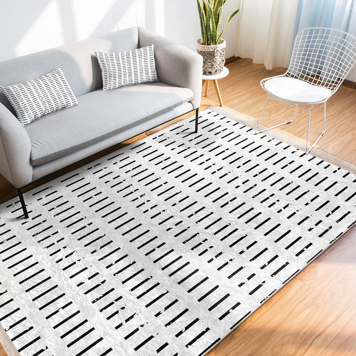 Nordic Pattern Rug|Machine-Washable Carpet|Abstract Geometric Floor Covering|Authentic Rug|Scandinavian Carpet|Fringed Floor Covering