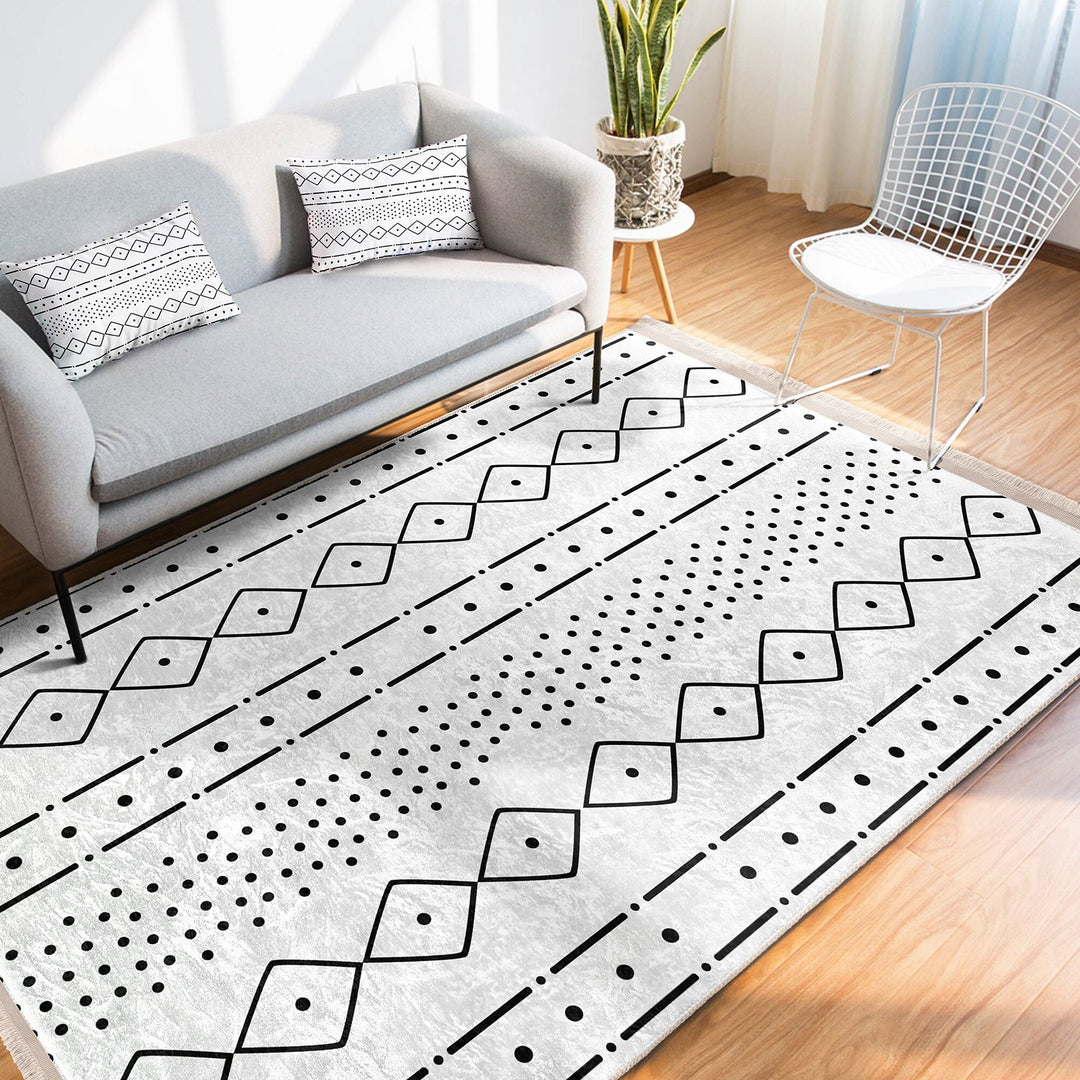 Scandinavian Floor Covering|Nordic Carpet|Machine-Washable Rug|Fringed Floor Covering|Authentic Carpet|Abstract Geometric Rug|Ethnic Carpet