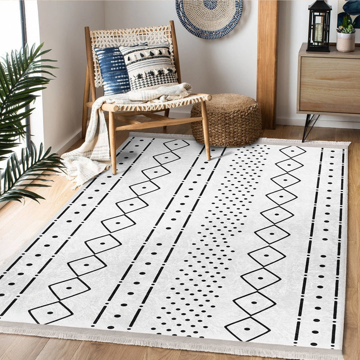 Scandinavian Floor Covering|Nordic Carpet|Machine-Washable Rug|Fringed Floor Covering|Authentic Carpet|Abstract Geometric Rug|Ethnic Carpet