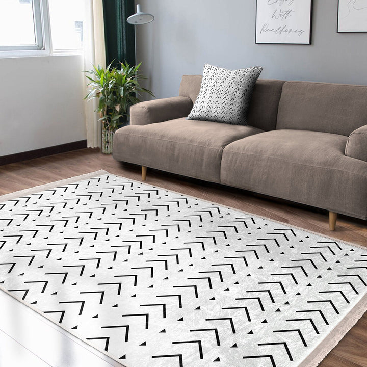 Scandinavian Rug|Geometric Carpet|Nordic Floor Covering|Ethnic Fringed Rug|Abstract Geometric Carpet|Machine-Washable Floor Covering