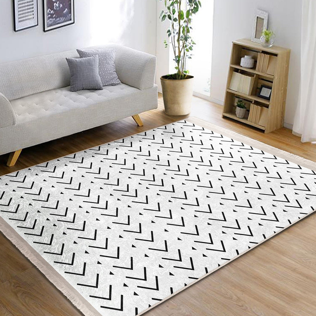 Scandinavian Rug|Geometric Carpet|Nordic Floor Covering|Ethnic Fringed Rug|Abstract Geometric Carpet|Machine-Washable Floor Covering