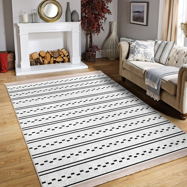 Abstract Geometric Rug|Scandinavian Floor Covering|Nordic Carpet|Geometric Rug|Ethnic Fringed Floor Covering|Machine-Washable Carpet