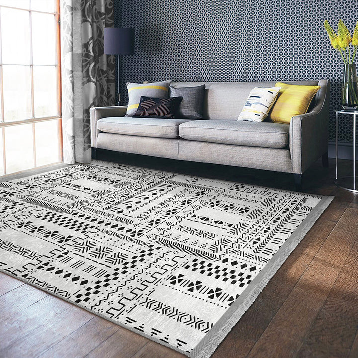 Nordic Print Carpet|Abstract Geometric Carpet|Scandinavian Floor Covering|Ethnic Fringed Rug|Machine-Washable Rug|Rug Design Non-Slip Carpet