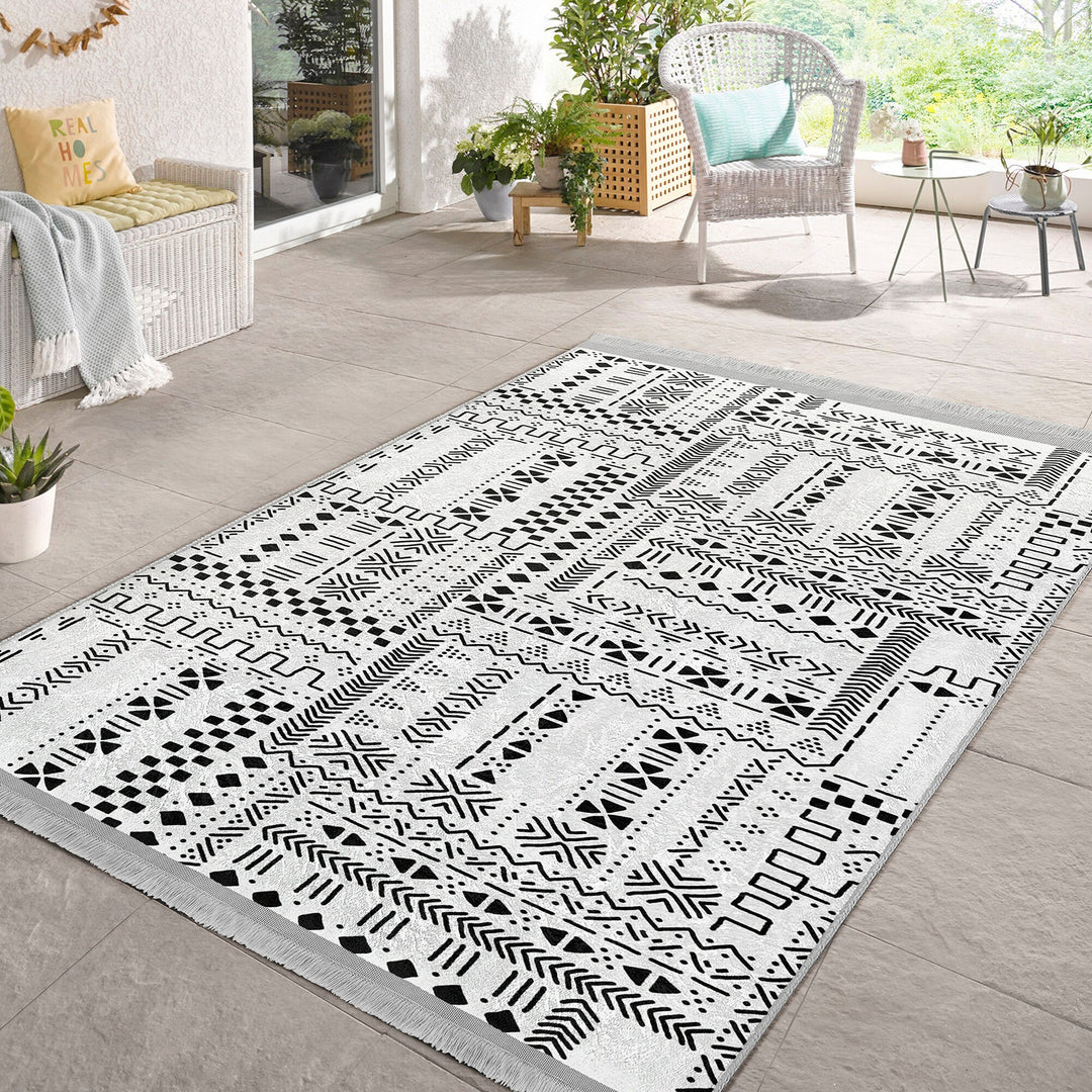 Nordic Print Carpet|Abstract Geometric Carpet|Scandinavian Floor Covering|Ethnic Fringed Rug|Machine-Washable Rug|Rug Design Non-Slip Carpet