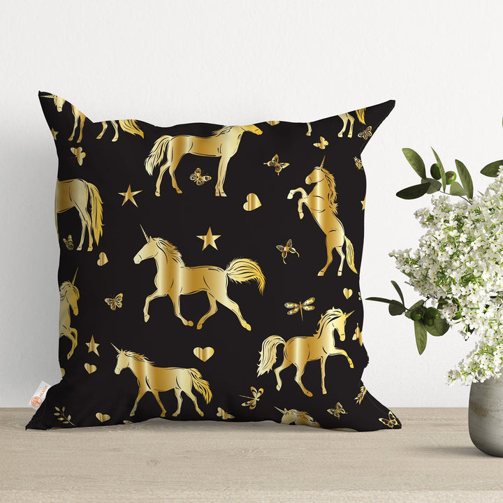 Horse Print Pillow Cover|Floral Horse Illustration Cushion Case|Decorative Throw Pillowtop|Animal Print Home Decor|Farmhouse Style Gift