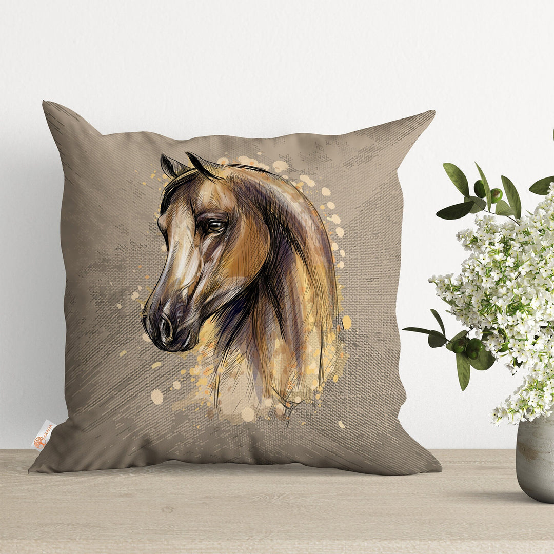 Horse Print Pillow Case|Horse Cushion Case|Decorative Throw Pillowtop|Animal Print Home Decor|Farmhouse Style Gift|Rustic Pillow Cover