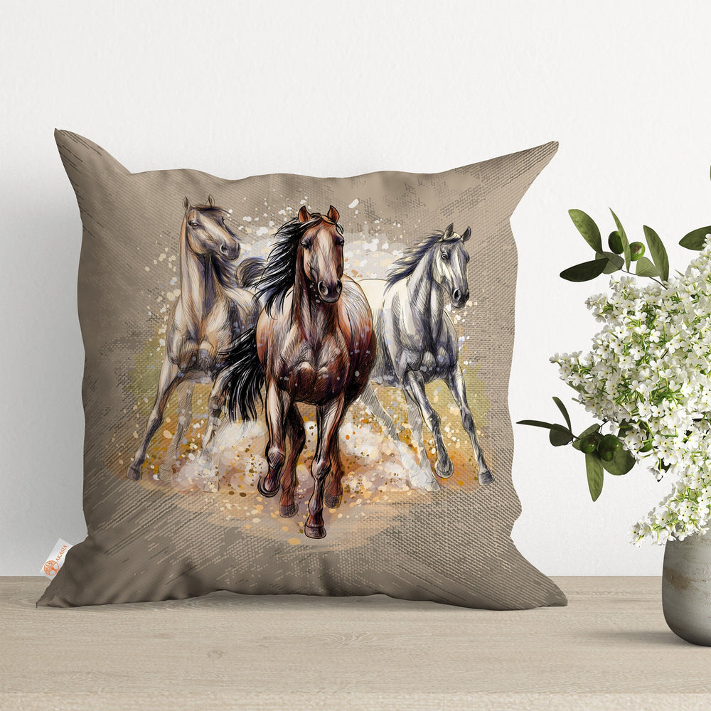 Horse Print Pillow Case|Horse Cushion Case|Decorative Throw Pillowtop|Animal Print Home Decor|Farmhouse Style Gift|Rustic Pillow Cover