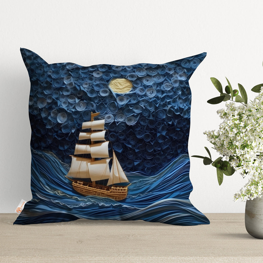 Sea Themed Cushion Case|Sailing Ship Home Decor|Coastal Outdoor Pillowcase|Navy Marine Cushion Cover|Nautical Pillow Cover|Cozy Throw Pillow