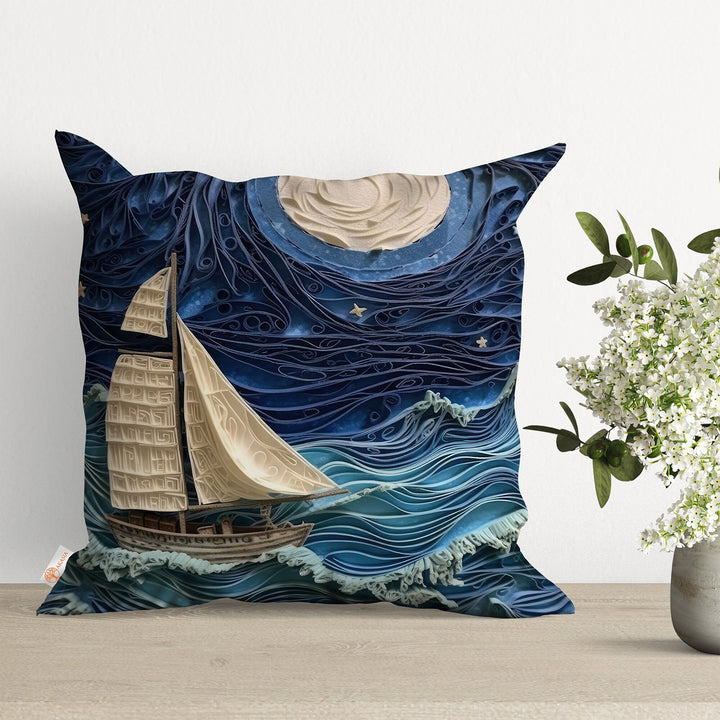 Sea Themed Cushion Case|Sailing Ship Home Decor|Coastal Outdoor Pillowcase|Navy Marine Cushion Cover|Nautical Pillow Cover|Cozy Throw Pillow