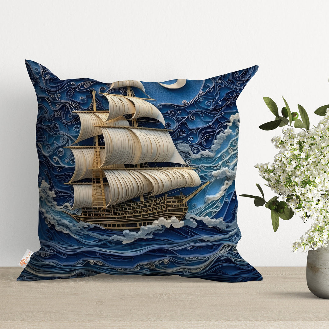 Sea Themed Cushion Case|Sailing Ship Home Decor|Coastal Outdoor Pillowcase|Navy Marine Cushion Cover|Nautical Pillow Cover|Cozy Throw Pillow