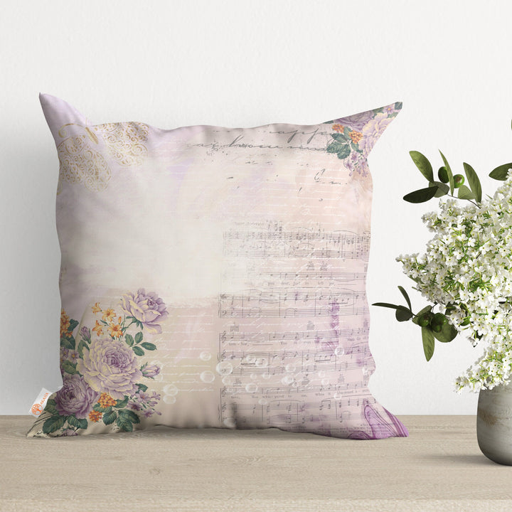 Floral Music Pillow Cover|Art Pillow Case|Musical Note Cushion Case|Decorative Cushion Cover|Boho Bedding Decor|Housewarming Gift