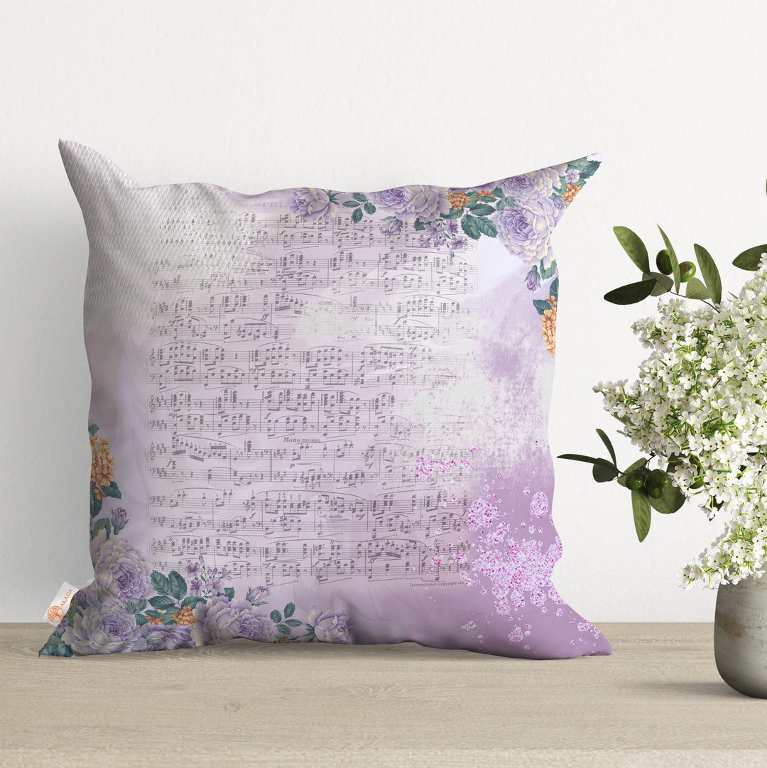 Floral Music Pillow Cover|Art Pillow Case|Musical Note Cushion Case|Decorative Cushion Cover|Boho Bedding Decor|Housewarming Gift