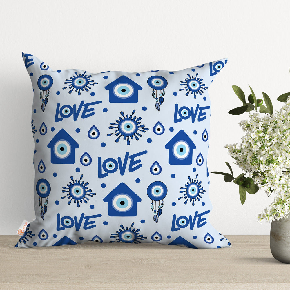 Evil Eye Cushion Case|One Eye Cushion Cover|Hand Of Fatima Throw Pillow Case|Love Print Pillowtop|Good Luck Home Decor|Hamsa Pillowcase